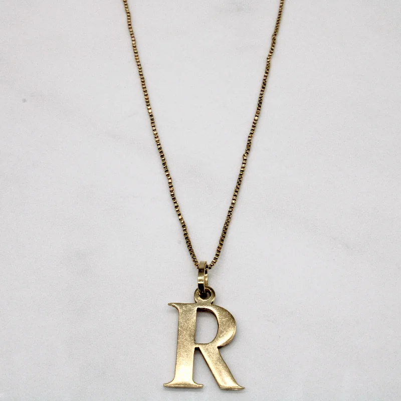 Leather braid necklaces-10k Yellow Gold 'R' Initial Pendant & Necklace | 14" |