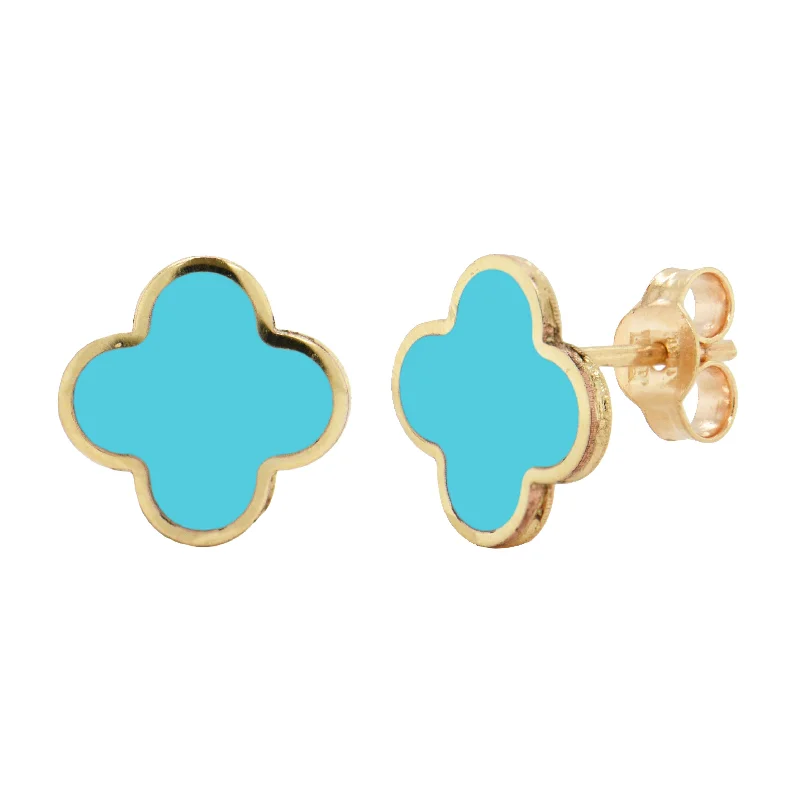 Vintage drop earrings-14k Gold & Turquoise Clover Stud Earrings