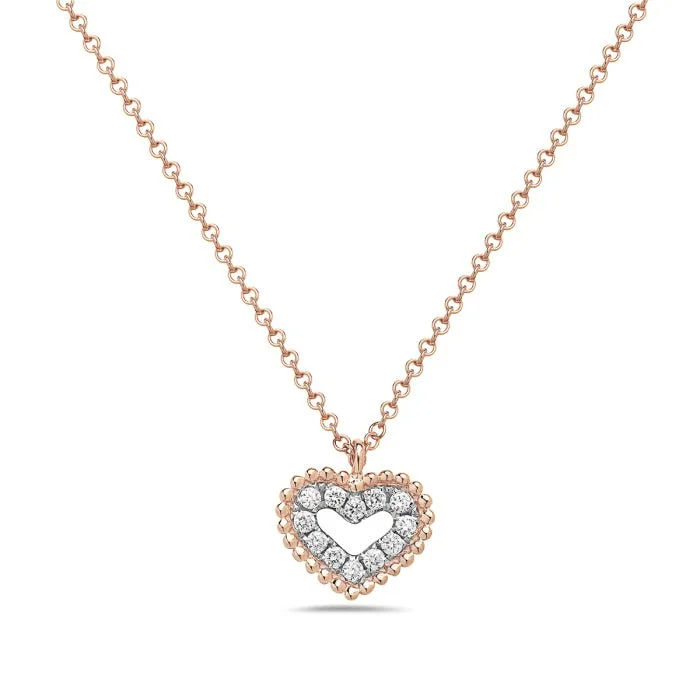 Thick link necklaces-14K Rose Gold Heart Diamond Necklace