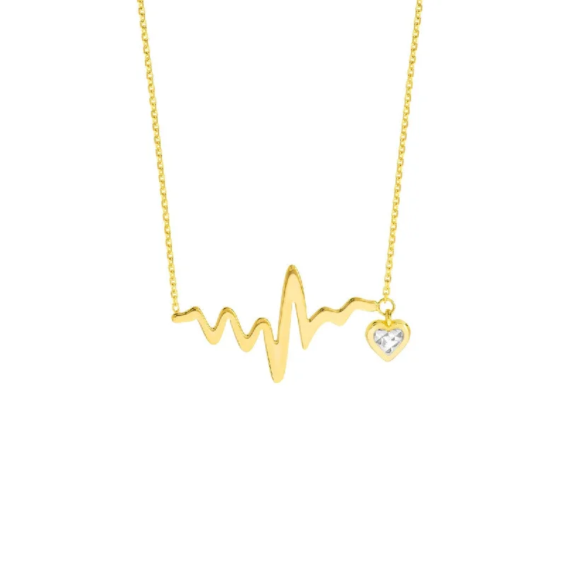 Sculpted chain necklaces-14K Two-Tone Gold Heartbeat Adj. Necklace with Dangle Heart