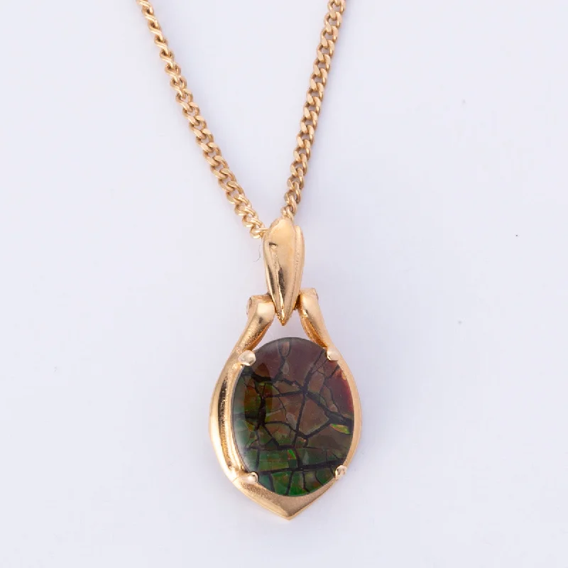 Swarovski crystal necklaces-14k Yellow Gold Ammolite Triplet Necklace | 16"