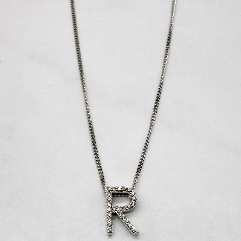 Hexagon charm necklaces-Diamond 'R' Initial Pendant & Necklace | 0.25ctw | 20" |