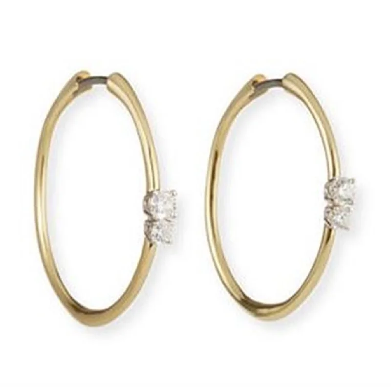 Minimalist dot earrings-Roberto Coin Gold Double Diamond Hoop Earrings