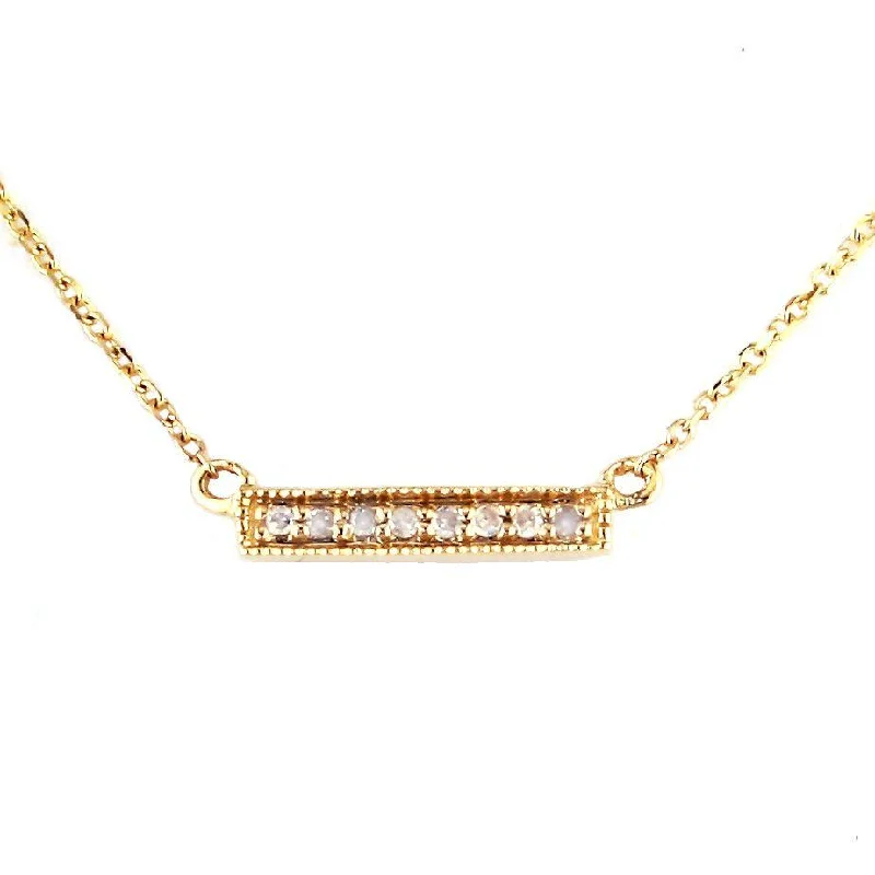 Toggle clasp necklaces-14K Yellow Gold Bar Single Micro Pave Diamond Necklace