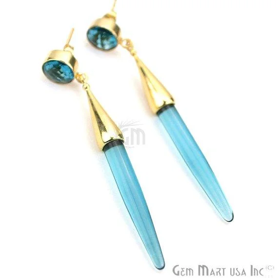 Filigree drop earrings-Gold Plated Spike Shape 64x5mm Gemstone Dangle Post Earring Choose Your Style (90007-1)