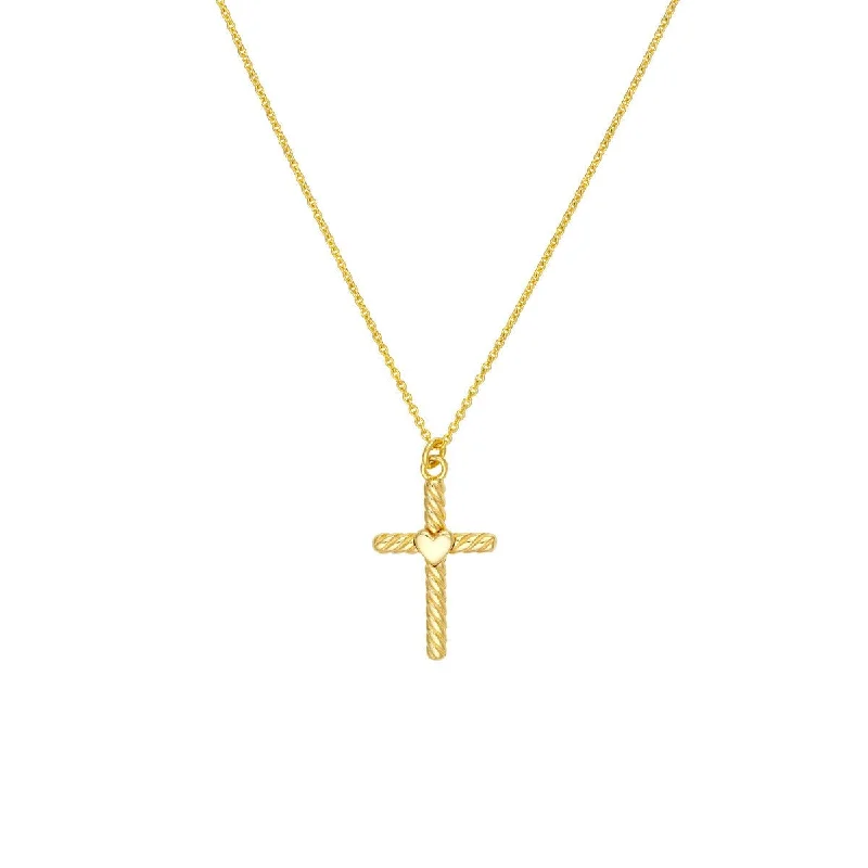 Turquoise stone necklaces-14K Yellow Gold Twist Cross Heart Center Necklace