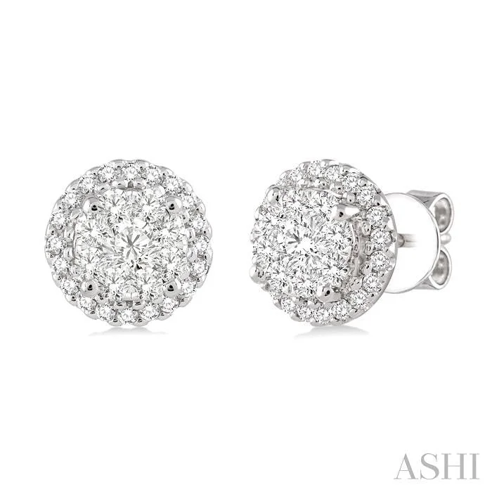 Spiral design earrings-ROUND SHAPE HALO LOVEBRIGHT ESSENTIAL DIAMOND EARRINGS