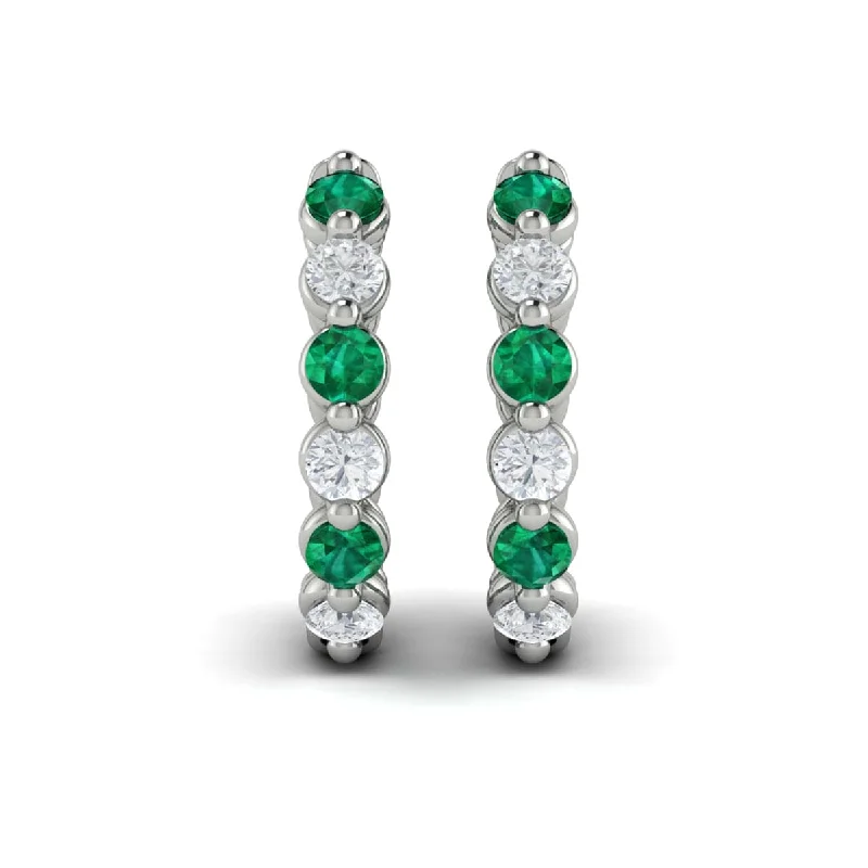 Wire-wrapped earrings-Diamond and Emerald  Twist Hoop Earrings