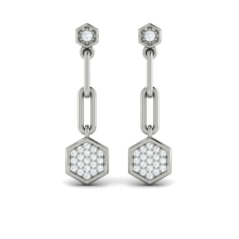 Modern stud earrings-Diamond Honeycomb Link Long Drop Statement Earrings