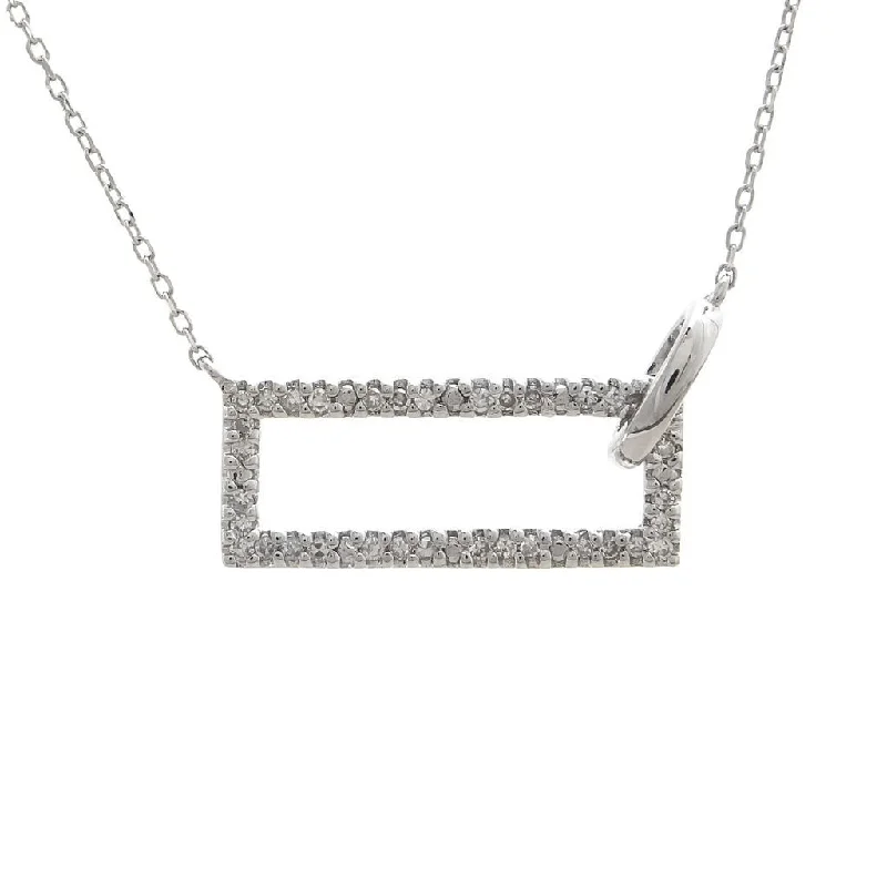 Lace-inspired necklaces-14K White Gold Rectangular Single Micro Pave Diamond