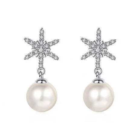 Angel wing earrings-Steffi Moissanite & Pearl Earrings