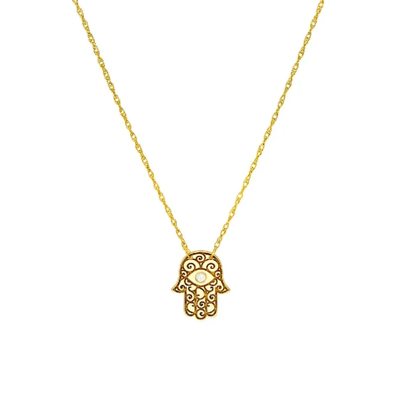 Polished gold necklaces-14K Yellow Gold So You Diamond Hamsa Necklace