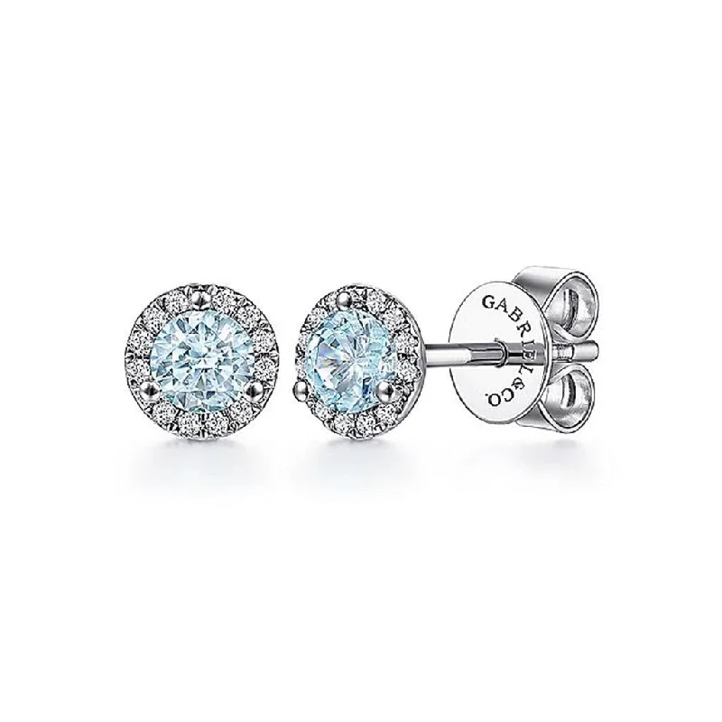 Organic shape earrings-Gabriel Aquamarine & Diiamond Halo Earrings