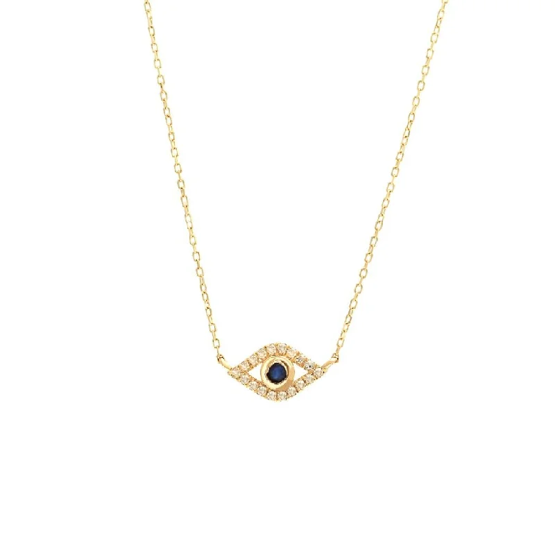 Shell pendant necklaces-14K Yellow Gold Eye Round Bezel Sapphire Necklace