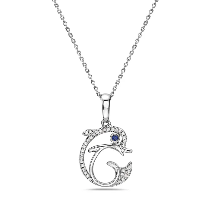 Antique coin necklaces-14K White Gold Dolphin Diamond Pendant