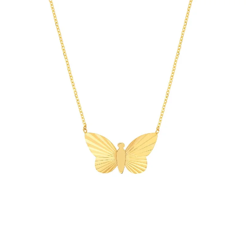 Chevron pattern necklaces-14K Yellow Gold Fluted Butterfly Necklace