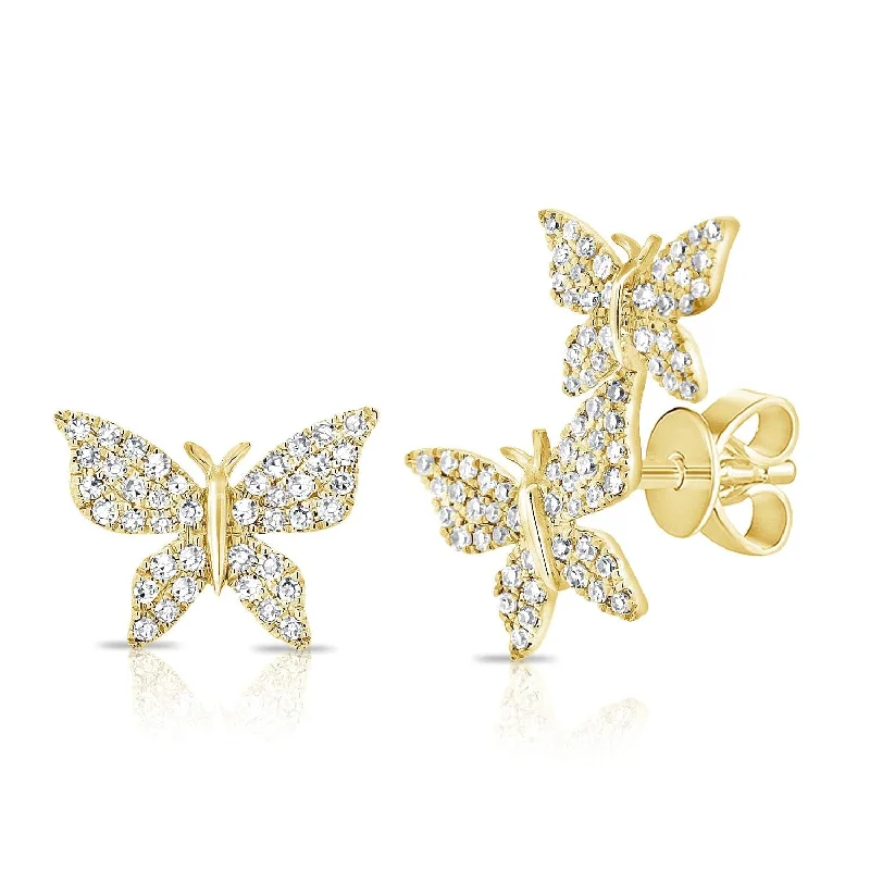 Tribal style earrings-14k Gold & Diamond Mismatched Butterfly Earring