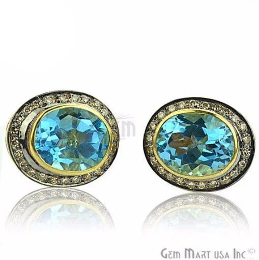 Rustic wooden earrings-Victorian Estate Earring, 9.50 cts Hydro Blue Topaz With 0.32 cts of Diamond as Accent Stone (DR-12066)