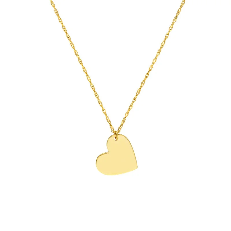 Colorful enamel necklaces-14K Yellow Gold Flat Tilted Heart Engravable Necklace