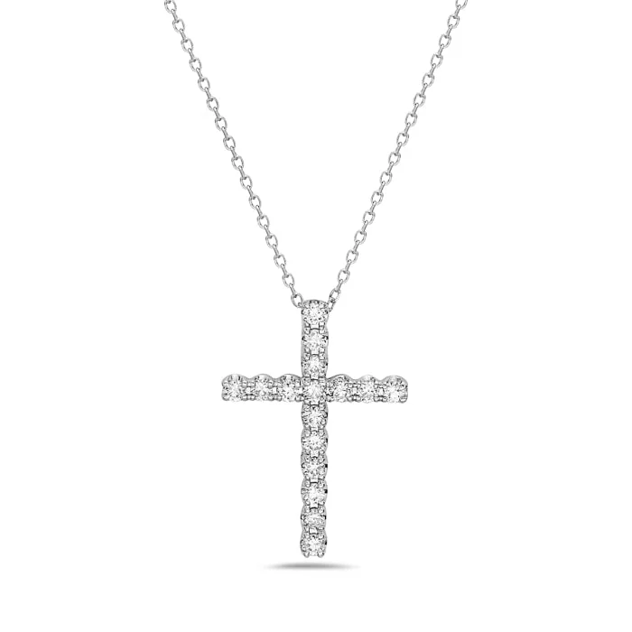 Dainty heart necklaces-14K White Gold Diamond Cross Pendant