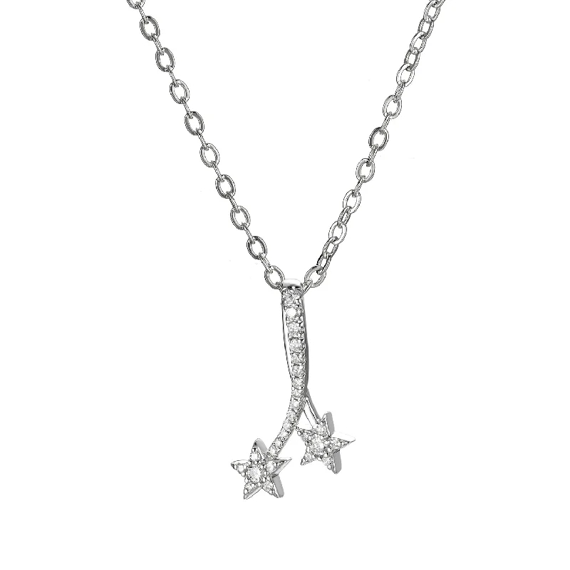 Emerald drop necklaces-14K White Gold Diamond Star Pendant Necklace