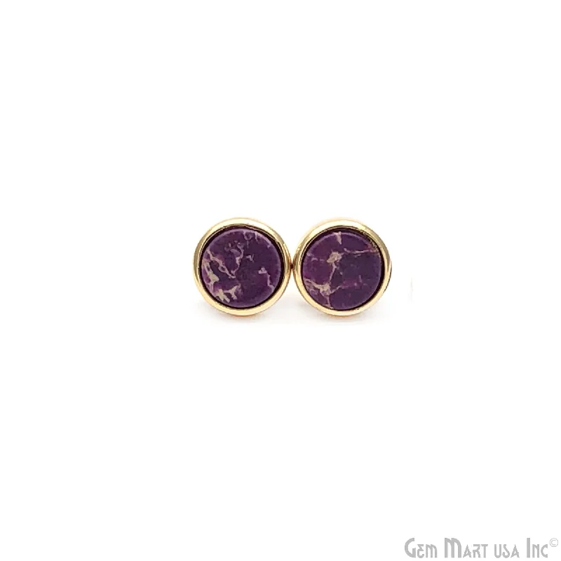 Celestial charm earrings-Purple Turquoise Mohave Round 12mm Gold Plated Stud Earrings