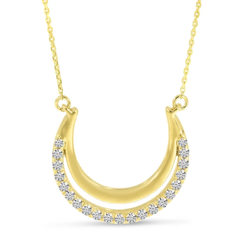 Hammered metal necklaces-14K Yellow Gold Diamond Arch Necklace