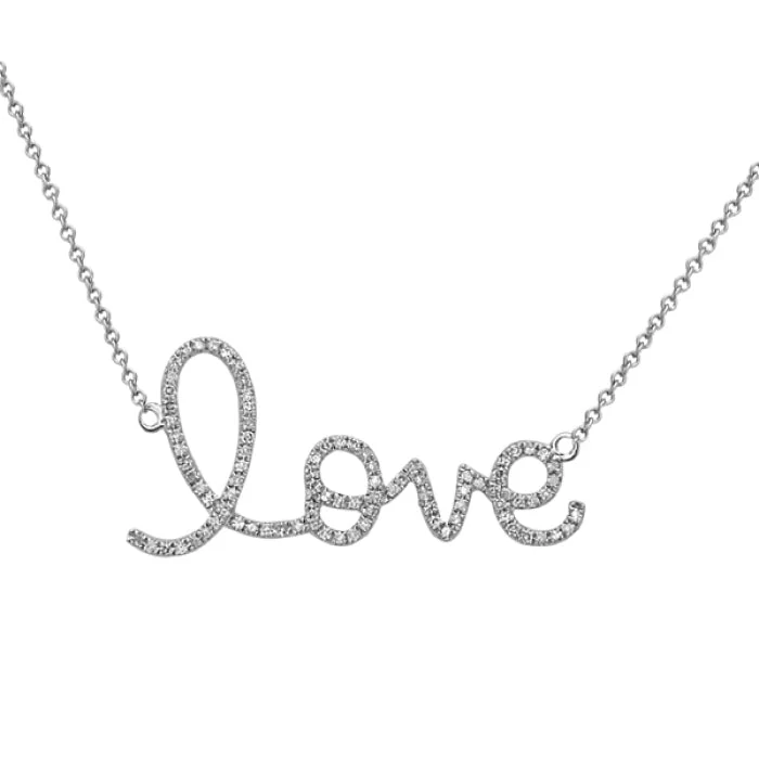 Lace-inspired necklaces-14K White Gold Diamond Love Necklace