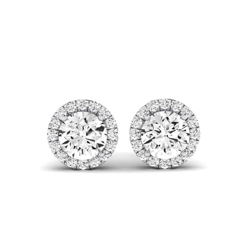 Sculptural art earrings-Meadow Round Cut Moissanite Halo Stud Earrings