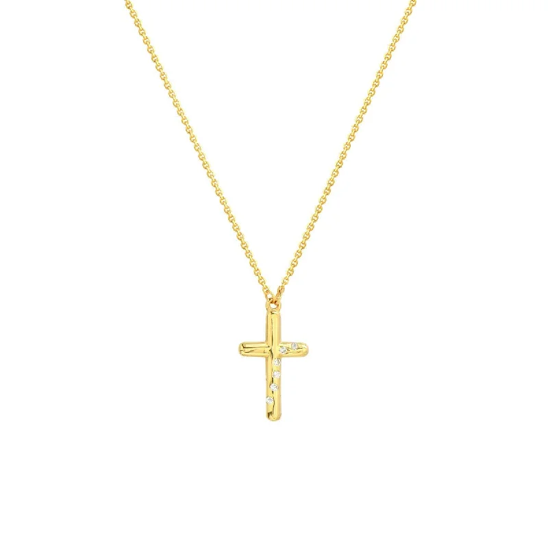 Cluster charm necklaces-14K Yellow Gold Diamond Scattered Cross Necklace