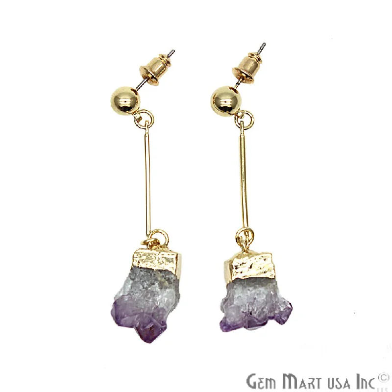 Chevron pattern earrings-Rough Amethyst 12mm Gold Electroplated Dangle Stud Earring (CHPR-50728)