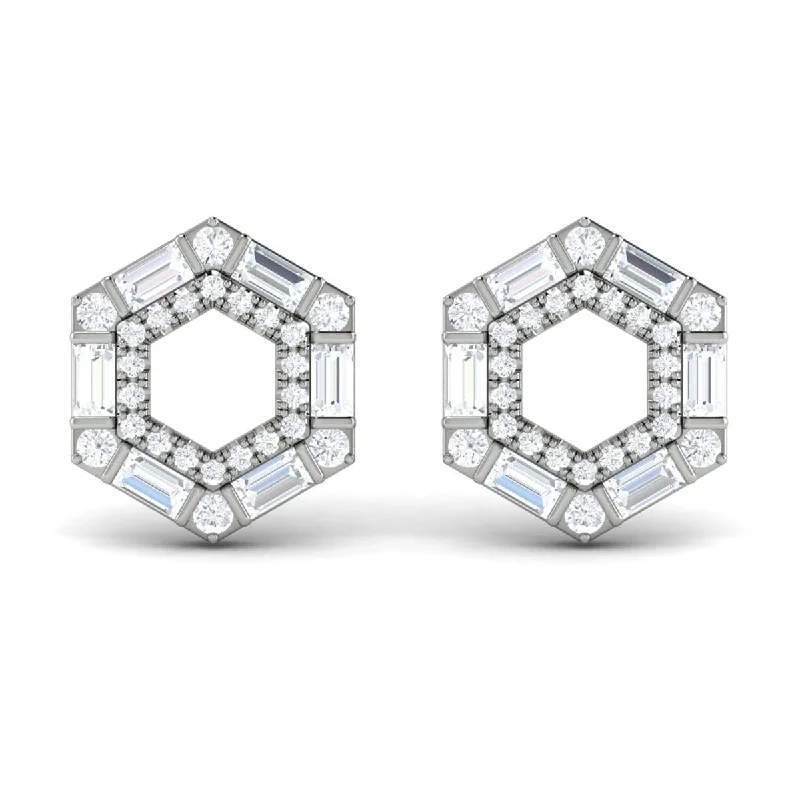 Victorian style earrings-Diamond Baguette Double Row Open Honeycomb Stud Earrings