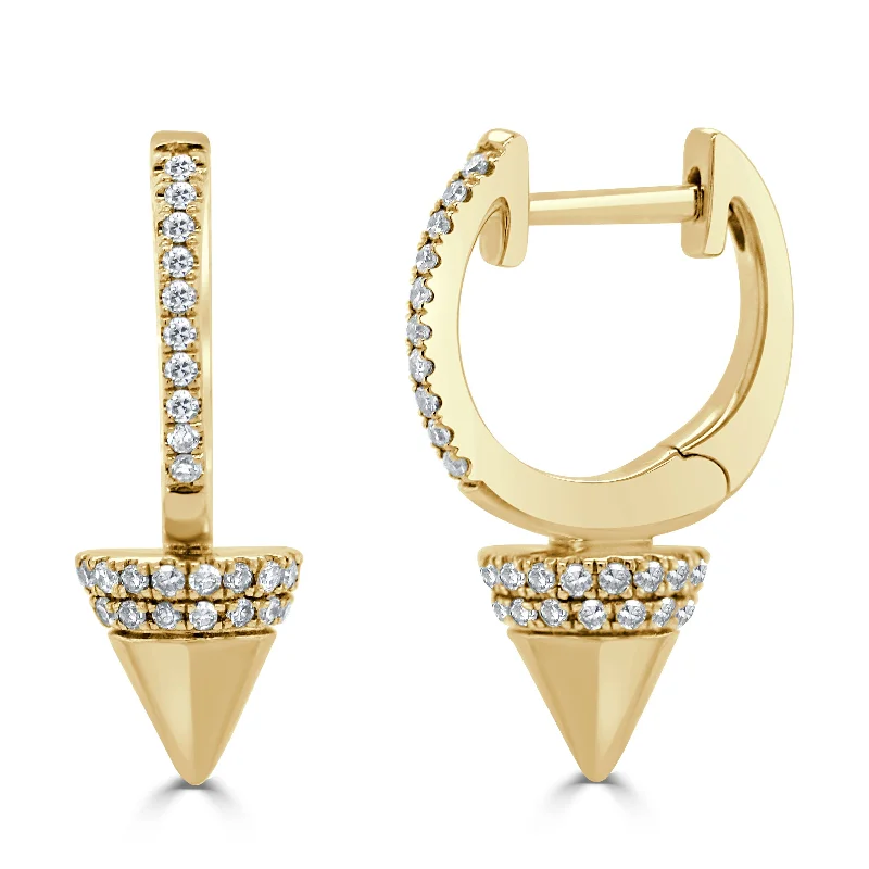 Oval drop earrings-14k Gold & Diamond Spike Drop Huggie Earrings