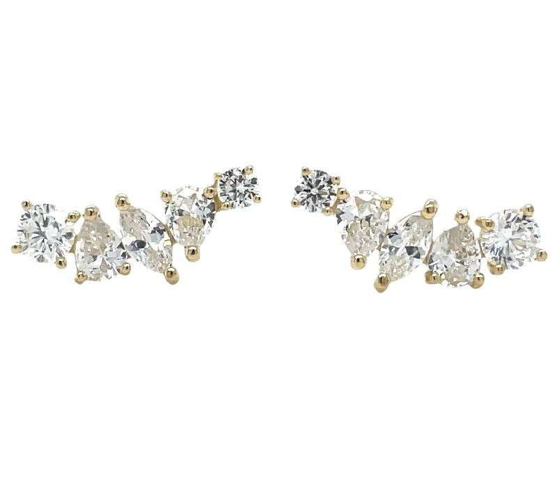 Statement cuff earrings-9ct Yellow Gold Cz Climber Stud Earrings