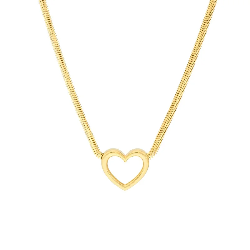 Rainbow bead necklaces-14K Yellow Gold Snake Open Heart Necklace