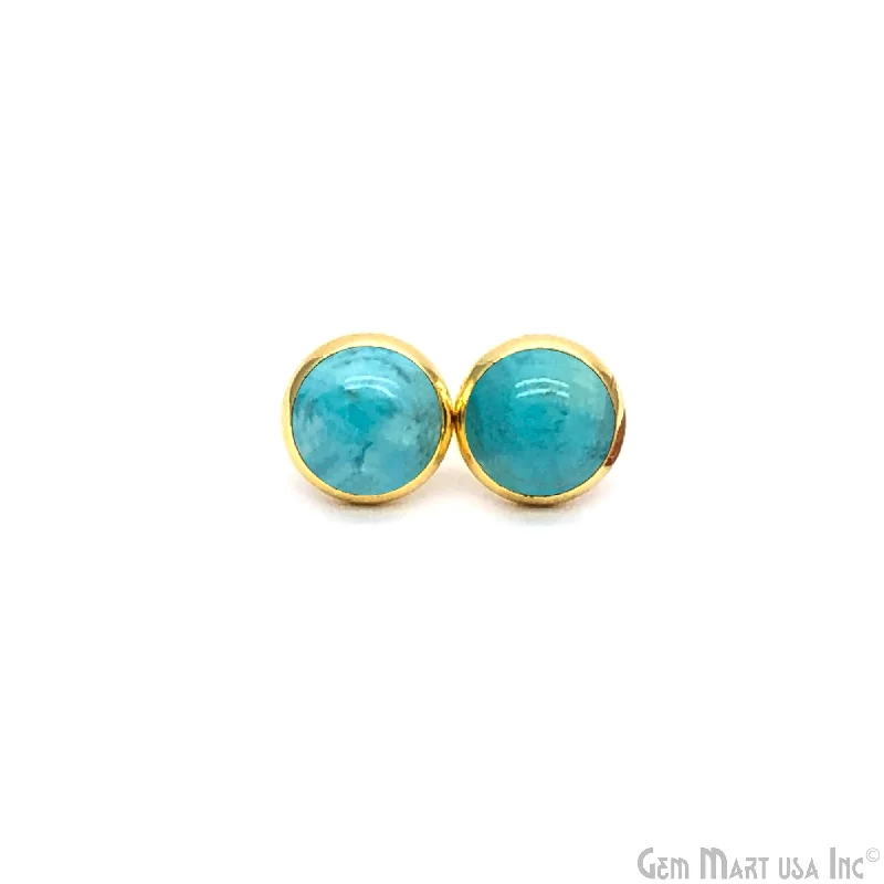 Gothic cross earrings-Amazonite Round 12mm Gold Plated Stud Earrings