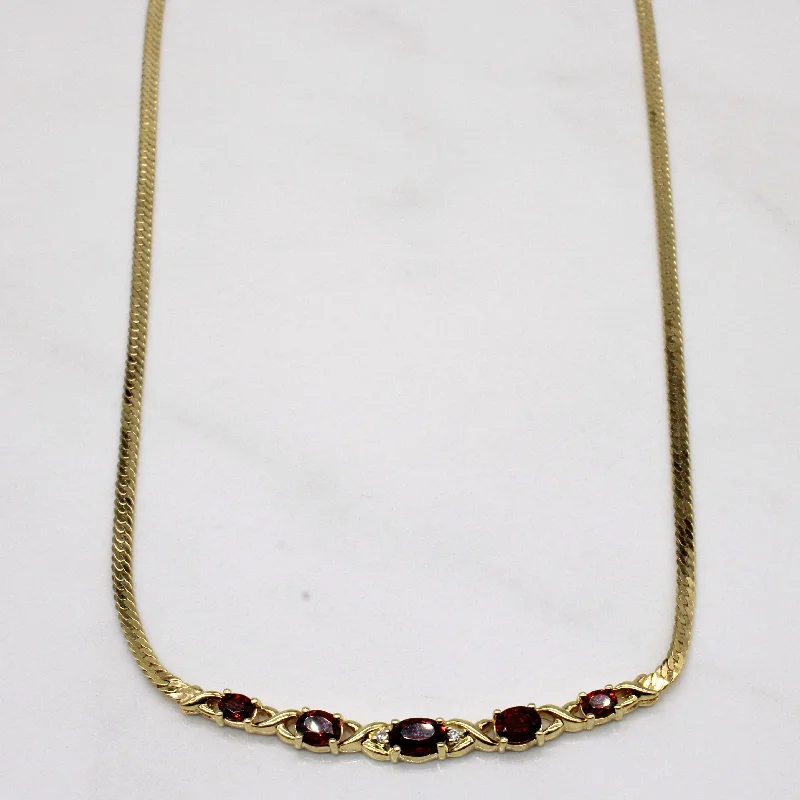 Tennis style necklaces-Garnet & Diamond Scoop Pendant Necklace | 1.80ctw, 0.02ctw | 17" |