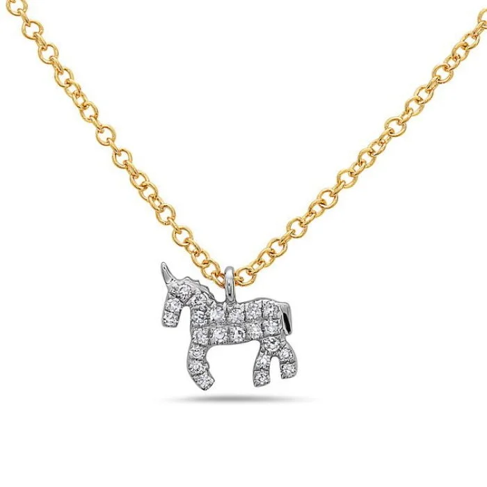 Vintage lock necklaces-14K Yellow / White Gold Unicorn Diamond Necklace