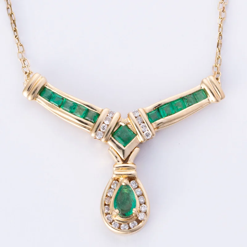 Rustic wooden necklaces-14k Yellow Gold Diamond Emerald Necklace | 0.15ctw, 0.75ctw | 16.5"