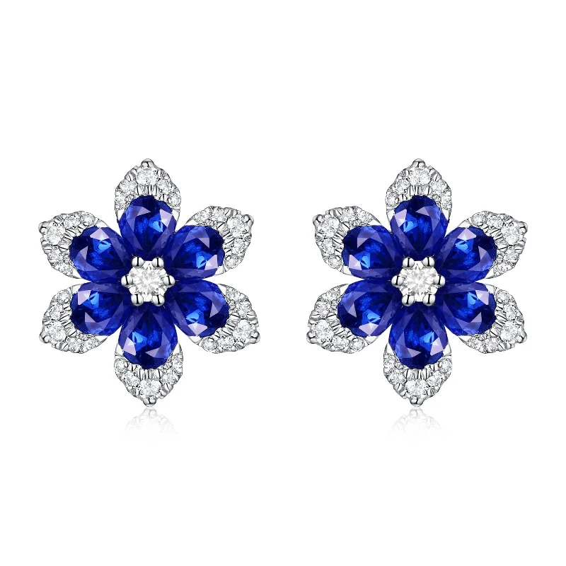 Pearl stud earrings-14k Gold Diamond & Sapphire Flower Stud Earrings