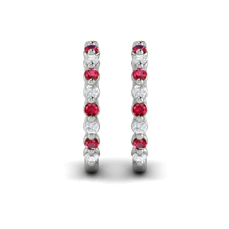 Cluster bead earrings-Diamond and Ruby  Twist Hoop Earrings