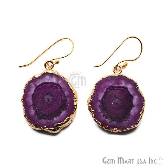 Hand-painted earrings-Purple Solar Druzy Organic Shape 25X32MM Gold Electroplated Hook Earring