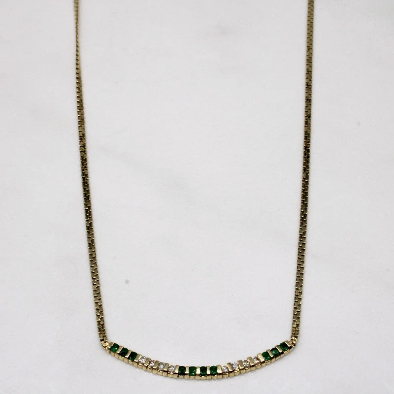 Crystal drop necklaces-Emerald & Diamond Scoop Pendant Necklace | 0.23ctw, 0.18ctw | 16" |