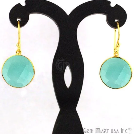 Gemstone cluster earrings-Gold Plated Round 34x16mm Gemstone Dangle Hook Earring Choose Your Style (90081-1)