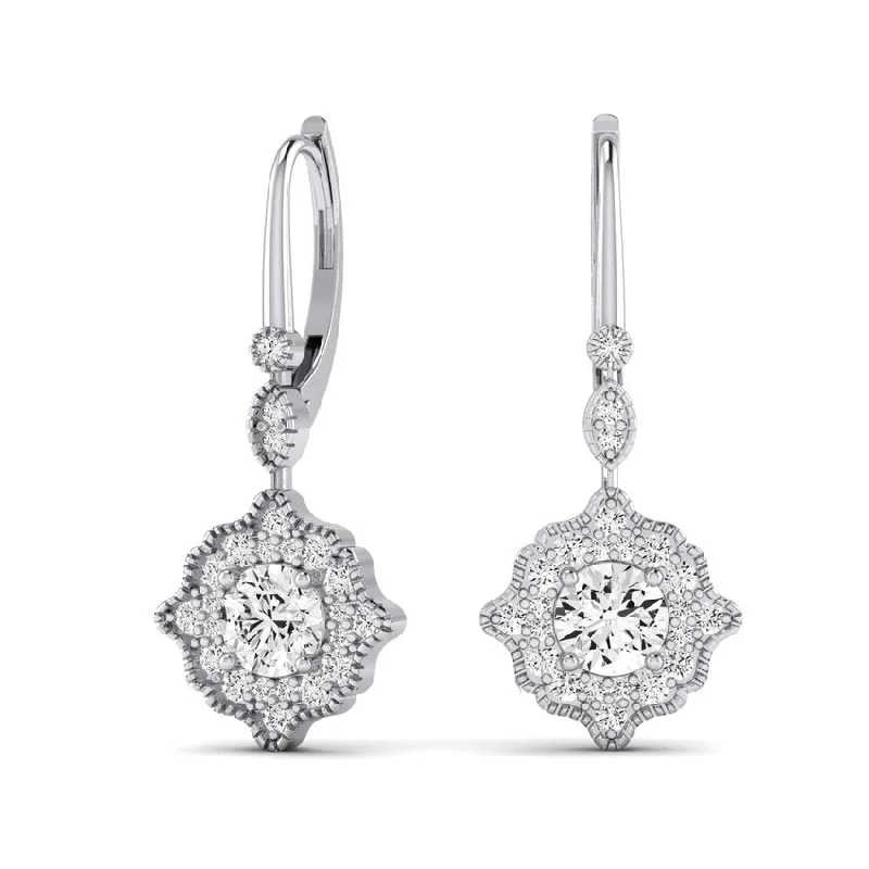 Multi-tier earrings-Layton Round Cut Moissanite Halo Earrings