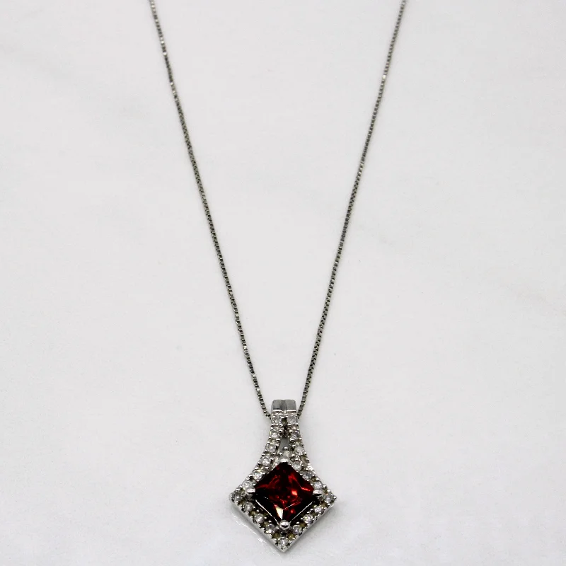 Antique gold necklaces-Garnet & Diamond Pendant & Necklace | 0.90ct, 0.11ctw | 19" |