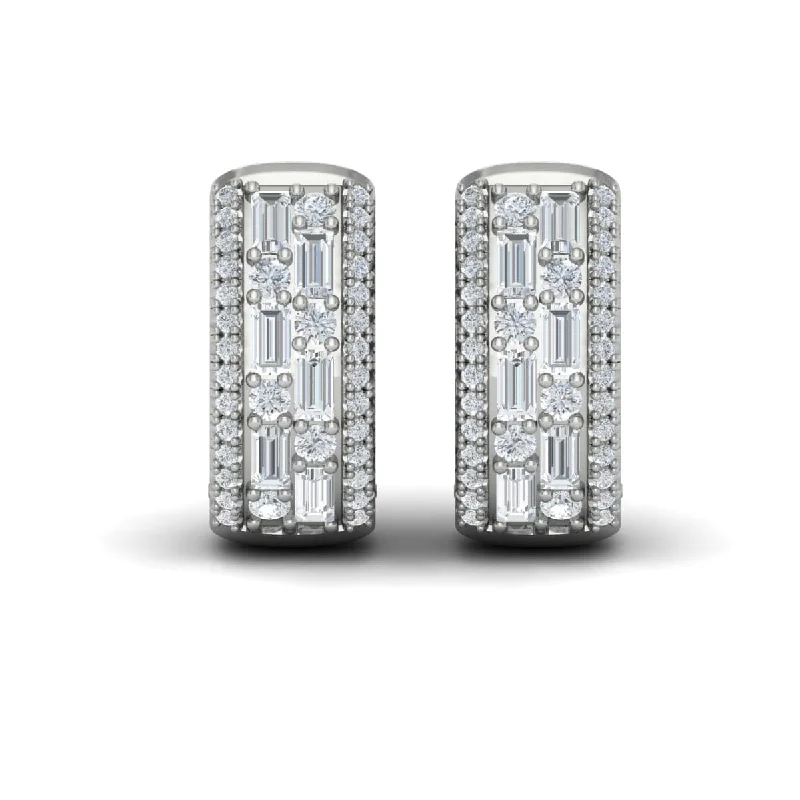 Chunky hoop earrings-Diamond Baguette Multi Row Huggie Earrings