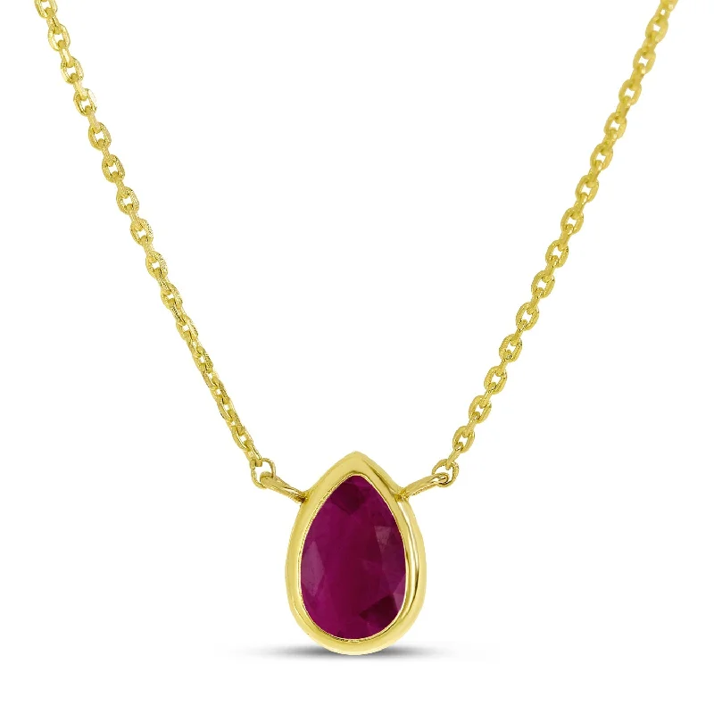 Y-drop necklaces-14K Gold Pear Ruby Birthstone Necklace