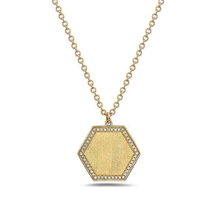 Locket keepsake necklaces-14K Yellow Gold Hexagon Diamond Necklace