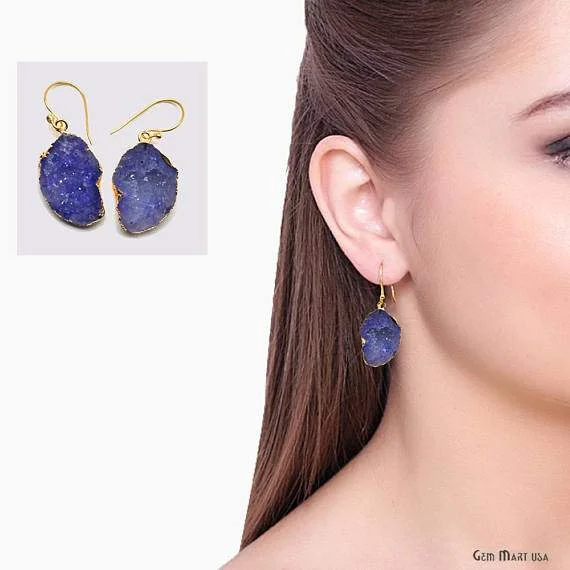 Polymer clay earrings-Geode Druzy Dangle Earrings, 22k Gold Electroplated Hook Earrings (DPER-90410)